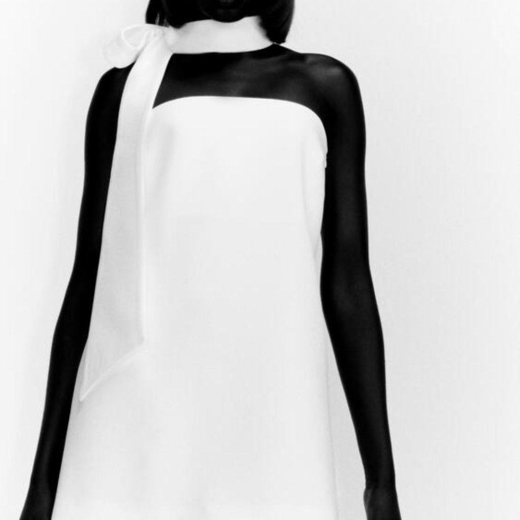 Zara White Strapless Mini Dress With Neck Tie